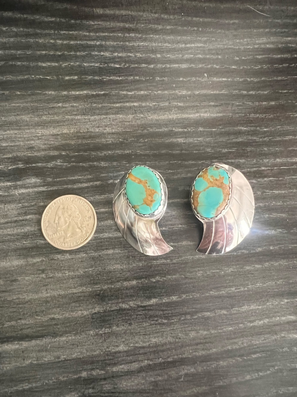Turquoise Stone Silver Wing Earrings - Turquoise - Picture 2 of 6